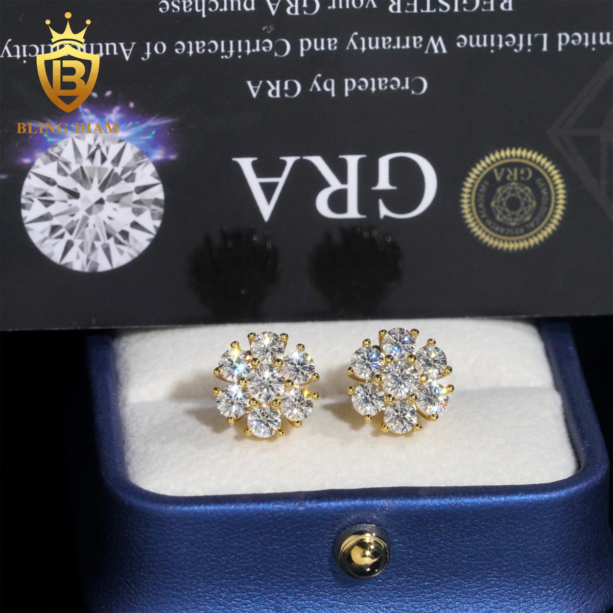11mm Flower Hip Hop Moissanite Earrings – 925 Silver, Screw Back - DB Diamonds