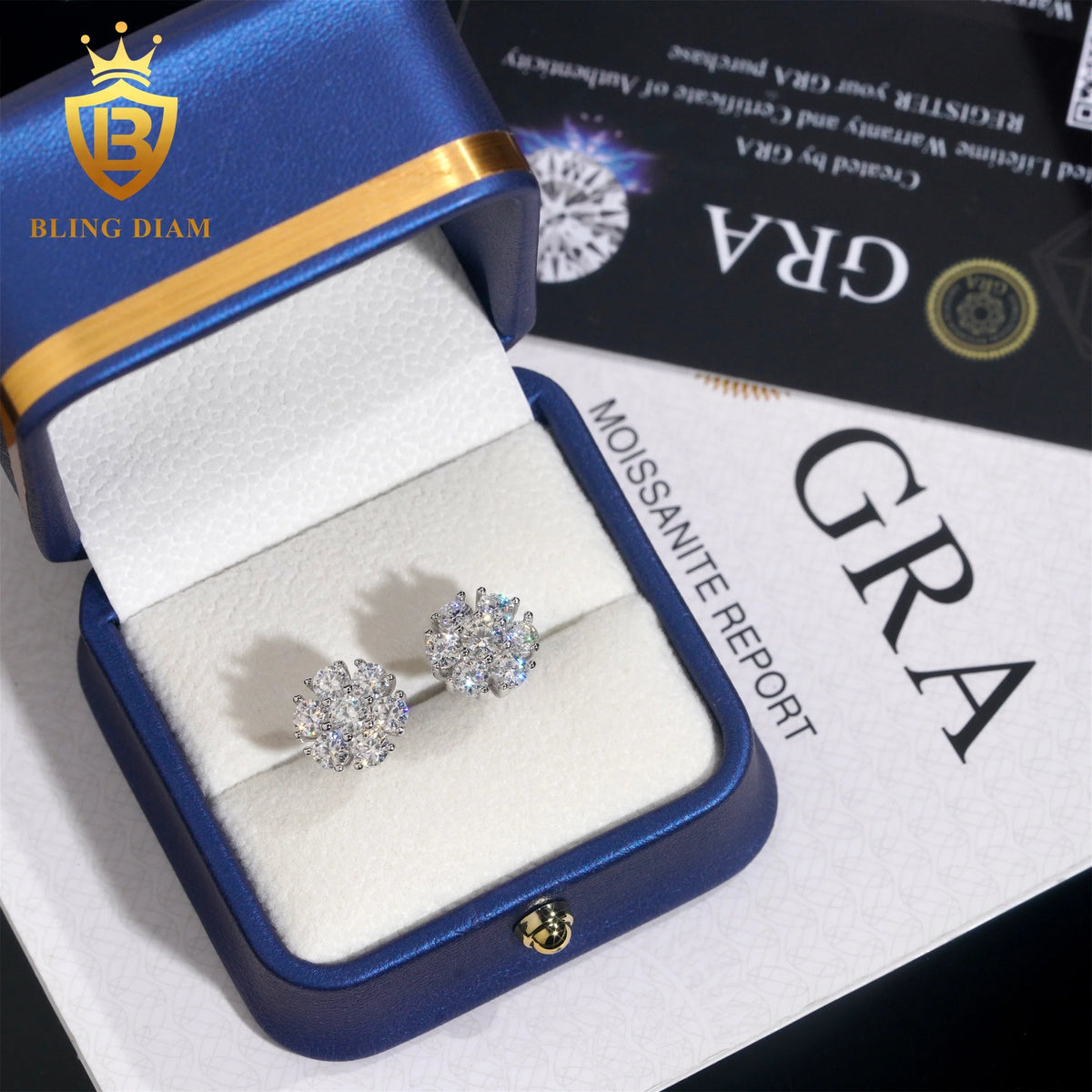 11mm Flower Hip Hop Moissanite Earrings – 925 Silver, Screw Back - DB Diamonds