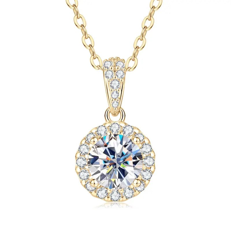 1CT Moissanite Classic Halo Pendant Necklace – 925 Silver, GRA - DB Diamonds