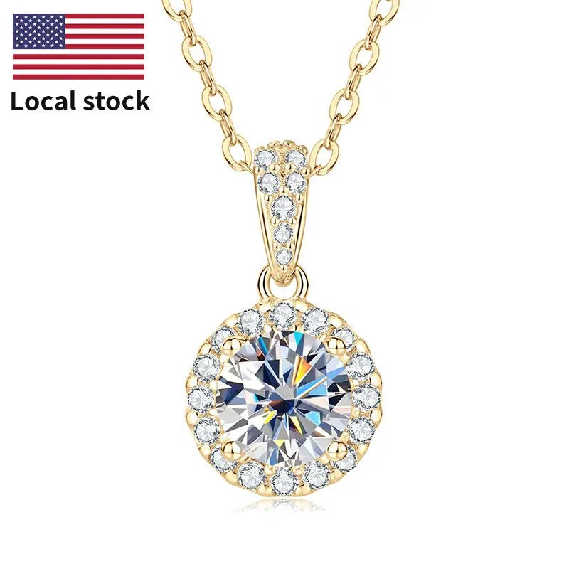 1CT Moissanite Classic Halo Pendant Necklace – 925 Silver, GRA - DB Diamonds