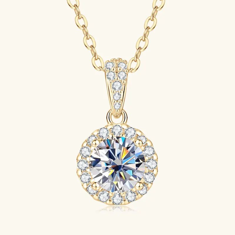 1CT Moissanite Classic Halo Pendant Necklace – 925 Silver, GRA - DB Diamonds