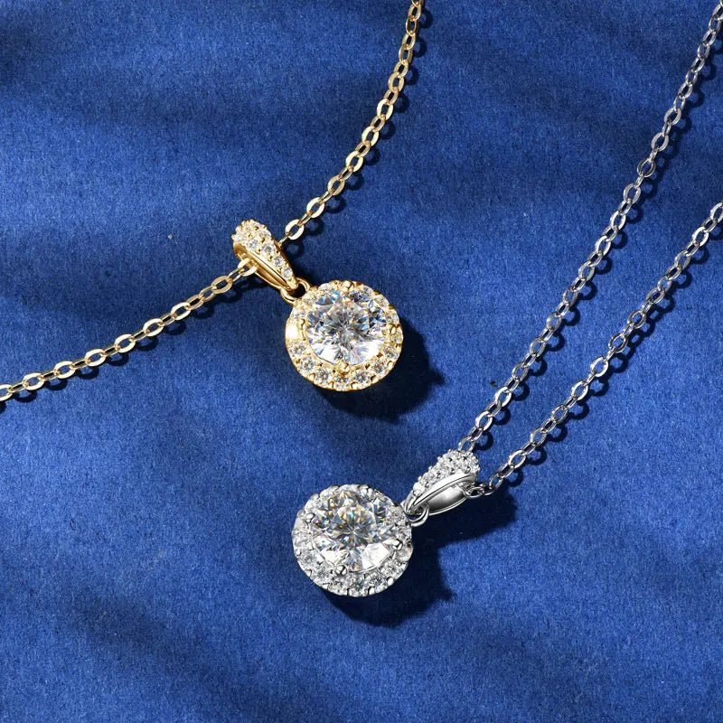 1CT Moissanite Classic Halo Pendant Necklace – 925 Silver, GRA - DB Diamonds