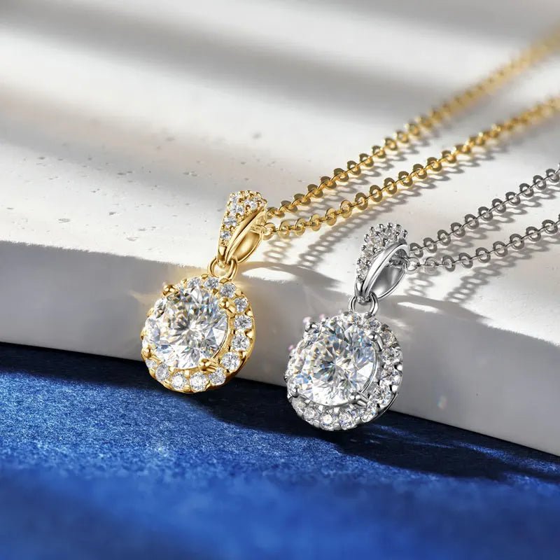 1CT Moissanite Classic Halo Pendant Necklace – 925 Silver, GRA - DB Diamonds