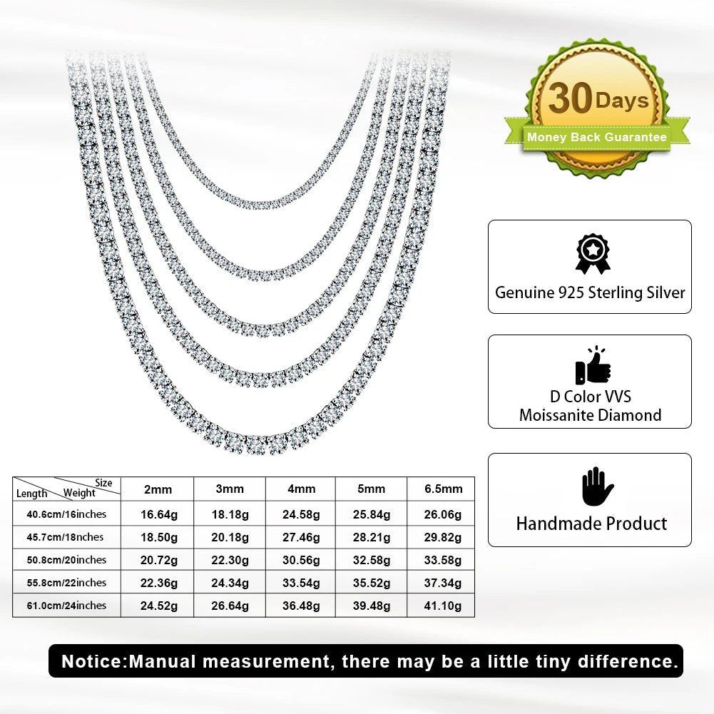 2–4mm D-VVS Moissanite Tennis Chain – 925 Sterling Silver - DB Diamonds