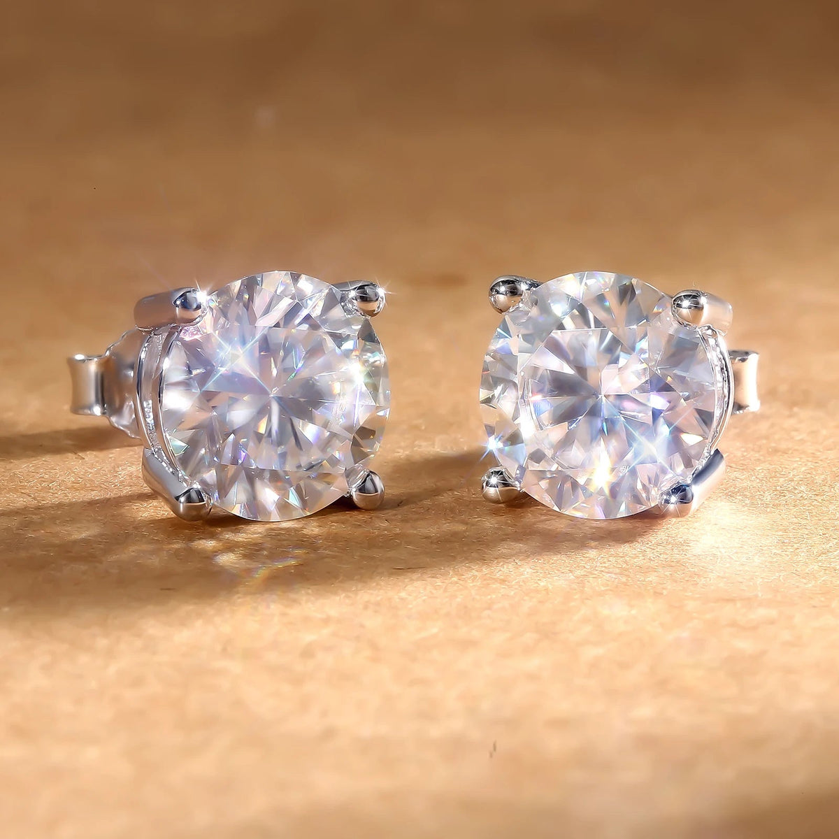 2CT Moissanite Stud Earrings – 925 Silver, 14K Gold Plated - DB Diamonds