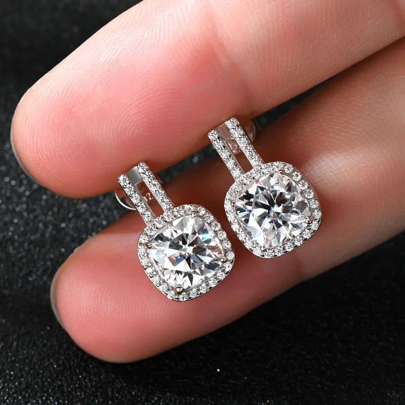 2CT Square Cut Moissanite Stud Earrings – 925 Sterling Silver - DB Diamonds