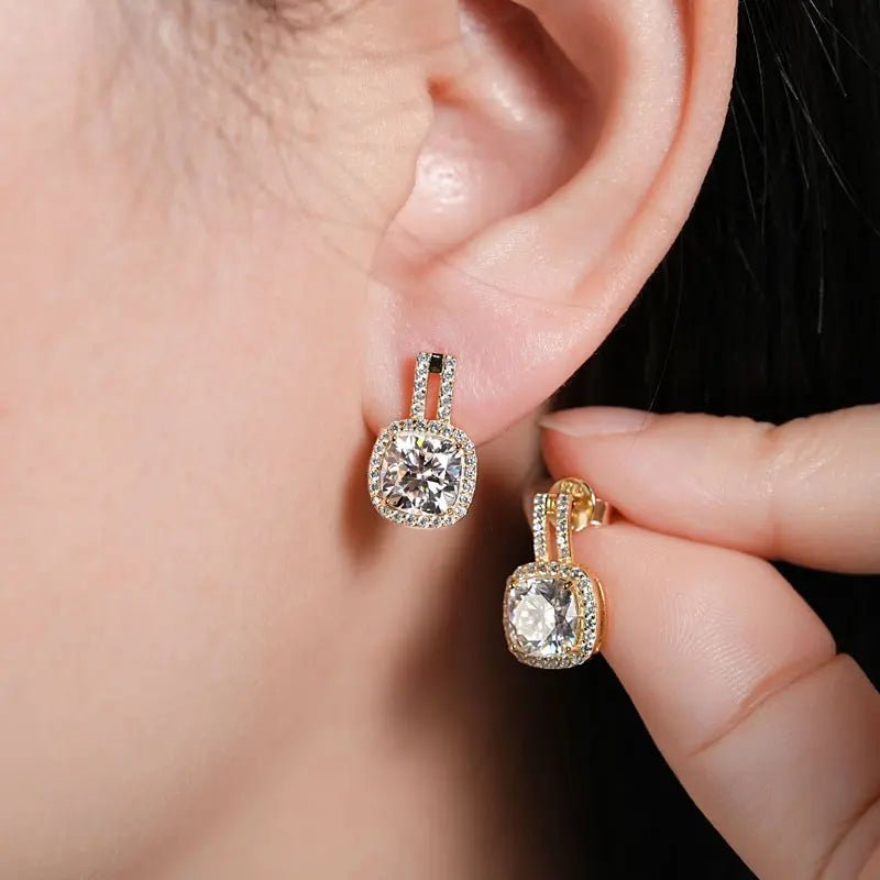 2CT Square Cut Moissanite Stud Earrings – 925 Sterling Silver - DB Diamonds