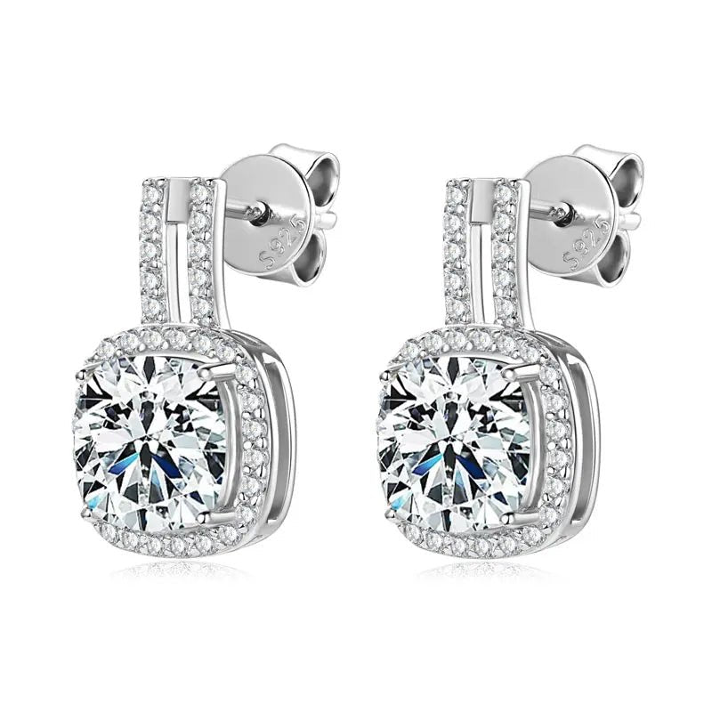 2CT Square Cut Moissanite Stud Earrings – 925 Sterling Silver - DB Diamonds