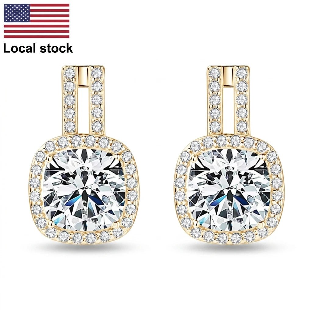 2CT Square Cut Moissanite Stud Earrings – 925 Sterling Silver - DB Diamonds