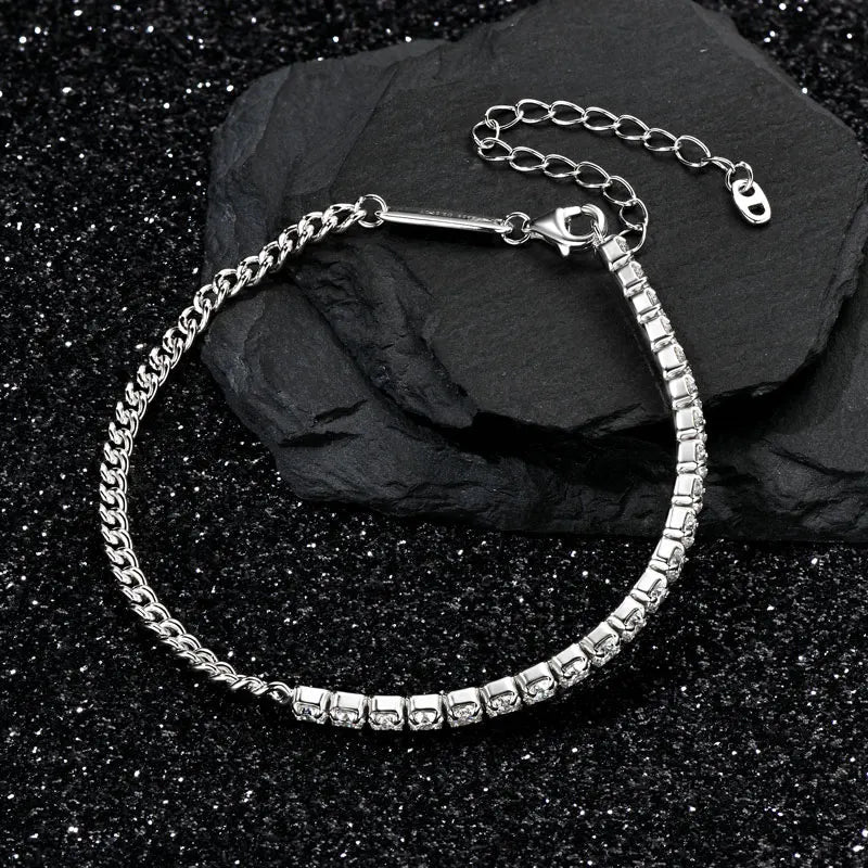 3mm Moissanite Tennis & Cuban Bracelet – 925 Sterling Silver - DB Diamonds