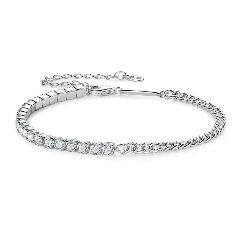 3mm Moissanite Tennis & Cuban Bracelet – 925 Sterling Silver - DB Diamonds