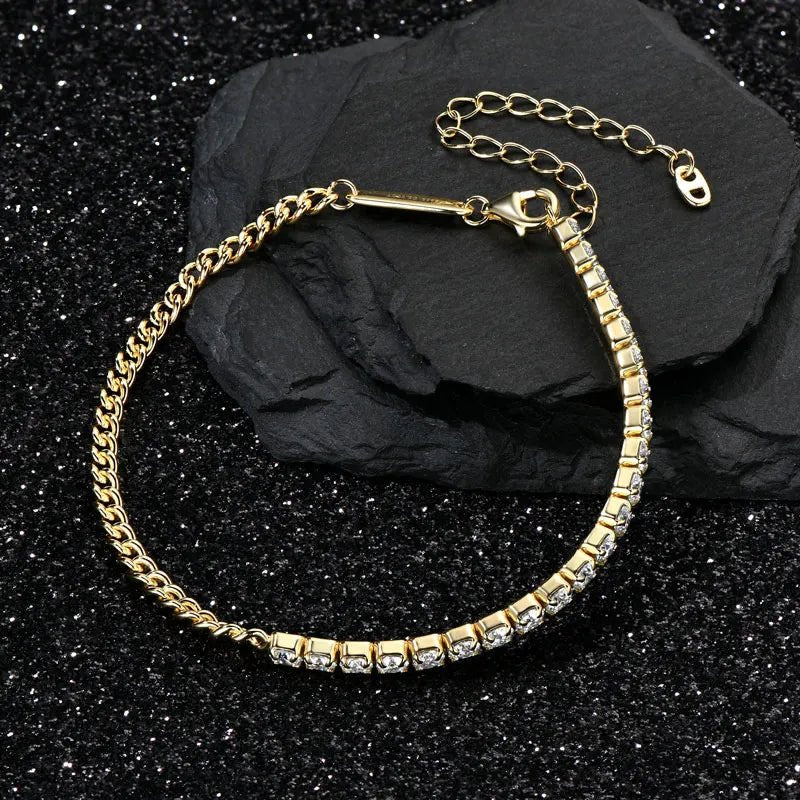 3mm Moissanite Tennis & Cuban Bracelet – 925 Sterling Silver - DB Diamonds
