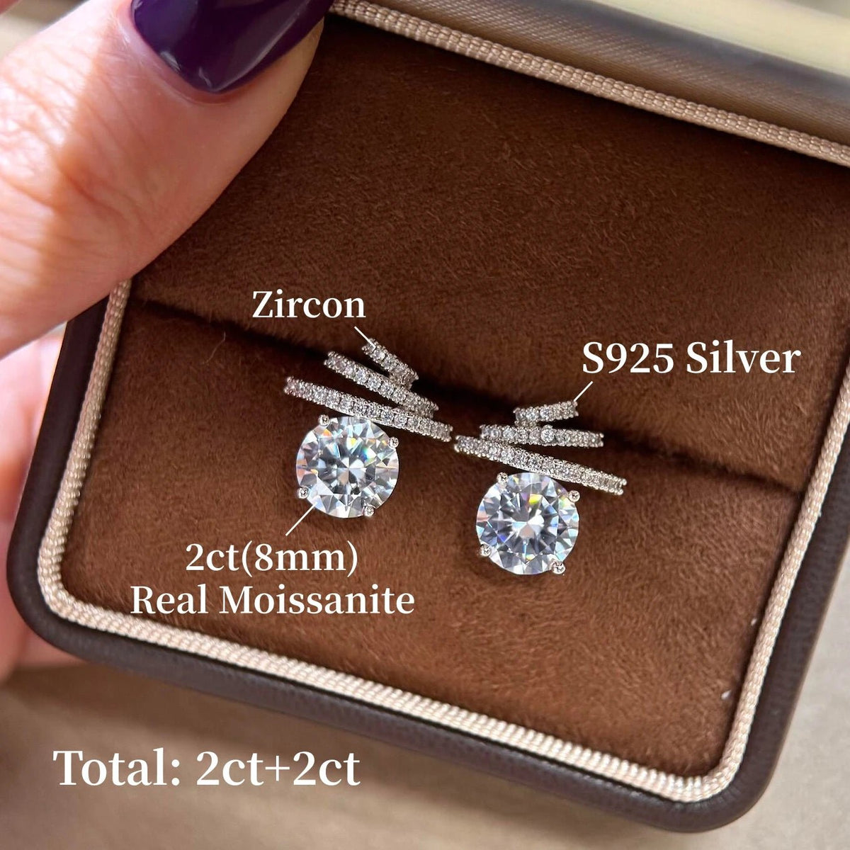 4CTTW Moissanite Stud Earrings – 925 Sterling Silver - DB Diamonds