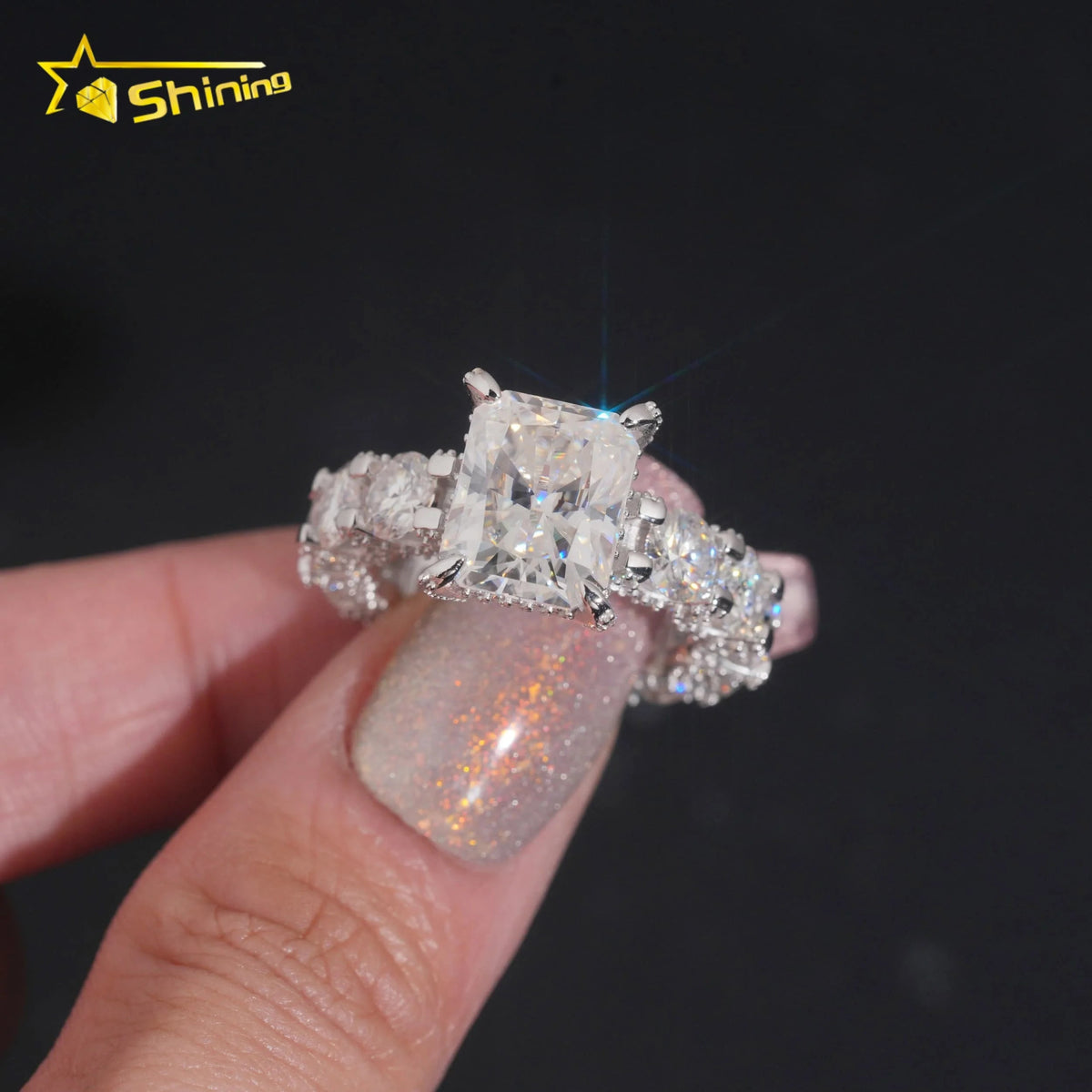 5CT Radiant Cut Moissanite Engagement Ring – 925 Sterling Silver, White Gold - DB Diamonds