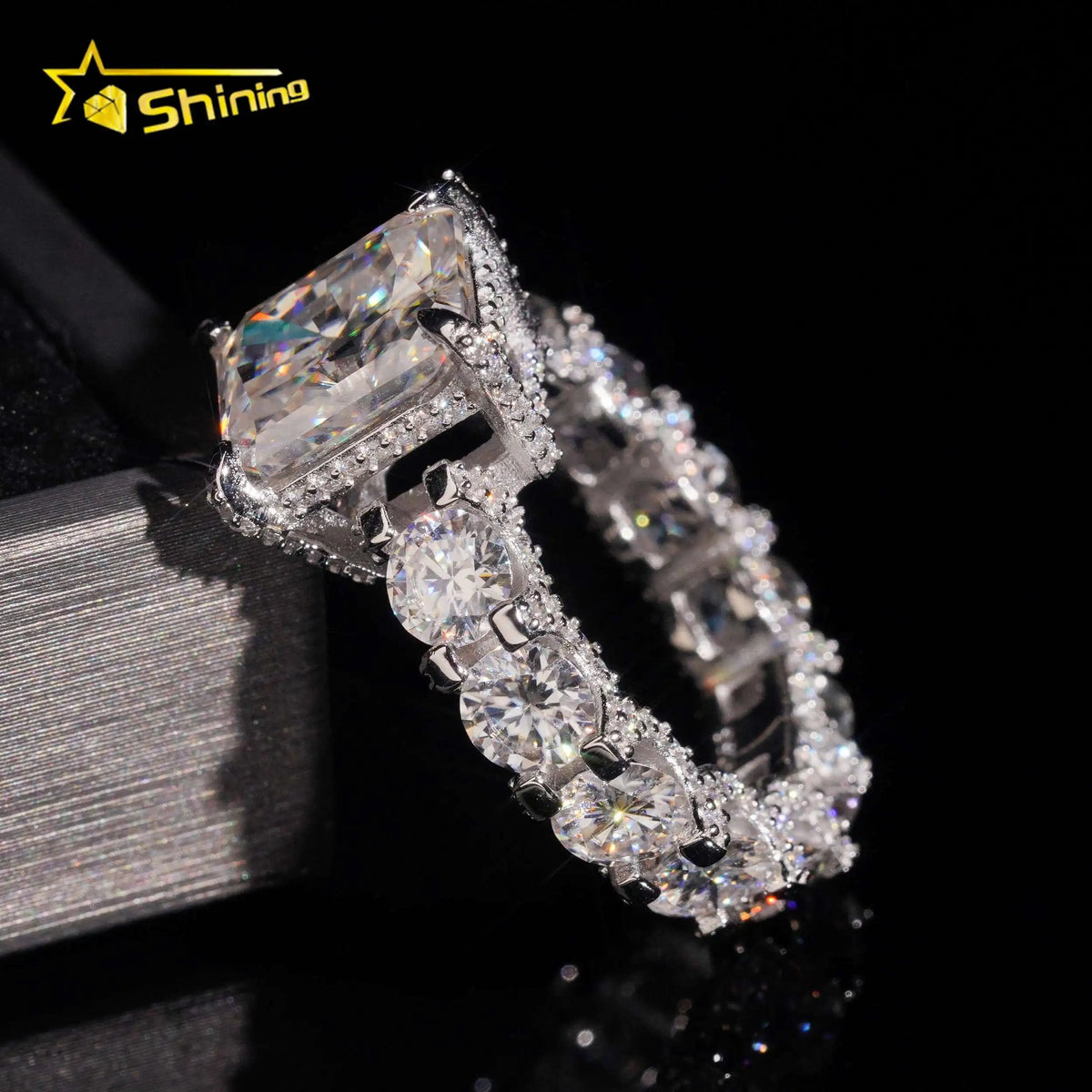 5CT Radiant Cut Moissanite Engagement Ring – 925 Sterling Silver, White Gold - DB Diamonds