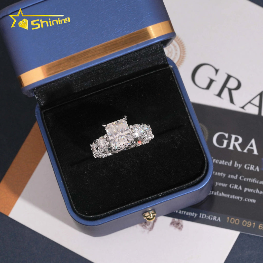 5CT Radiant Cut Moissanite Engagement Ring – 925 Sterling Silver, White Gold - DB Diamonds