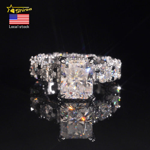 5CT Radiant Cut Moissanite Engagement Ring – 925 Sterling Silver, White Gold - DB Diamonds