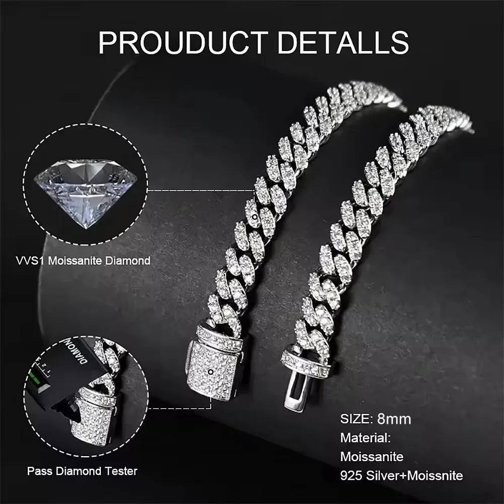8mm Full Moissanite Cuban Necklace - DB Diamonds