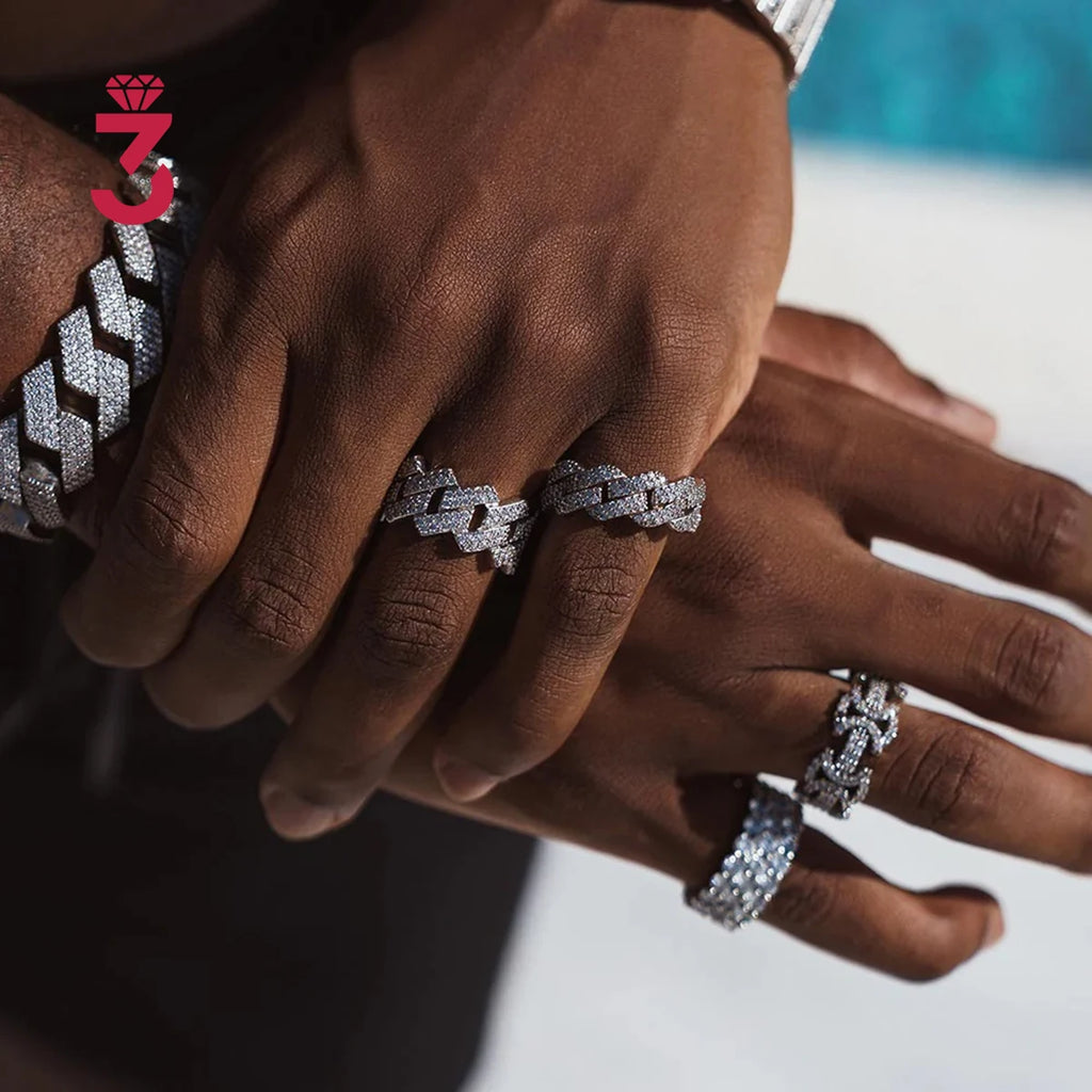 Iced Out 2-Row Cuban Link Moissanite Ring – 925 Sterling Silver | VVS D Color — photo 1 of 8