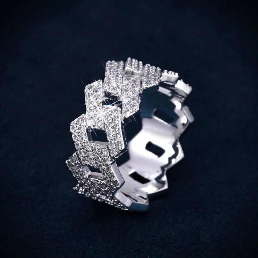 Iced Out 2-Row Cuban Link Moissanite Ring – 925 Sterling Silver | VVS D Color — photo 7 of 8