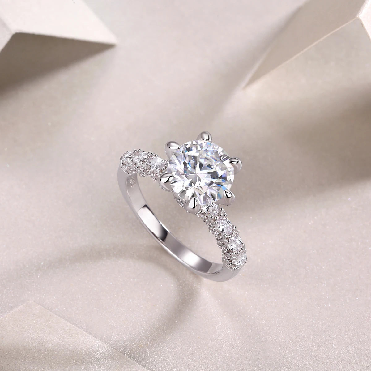 3ct Round Moissanite Engagement Ring – 925 Sterling Silver | Rhodium Plated — photo 4 of 7