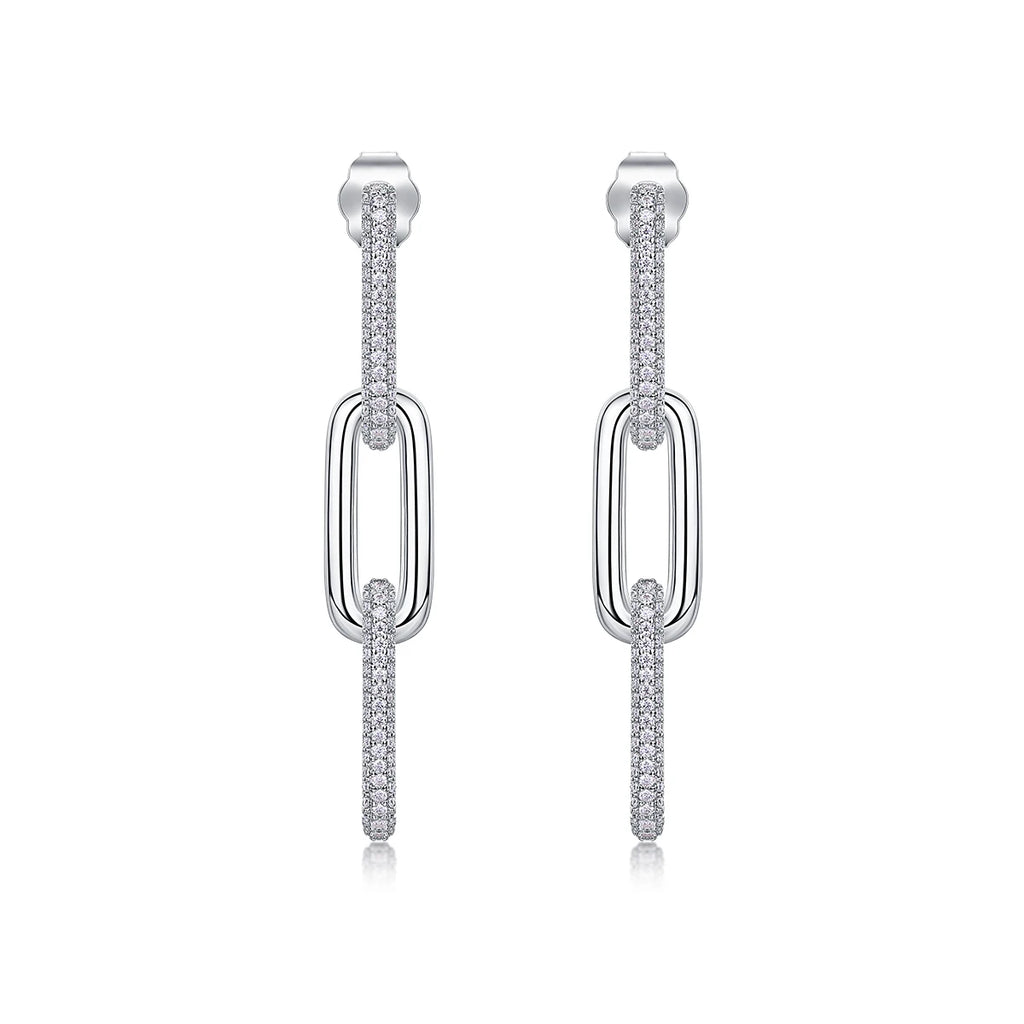Moissanite Chain Link Drop Earrings – 925 Sterling Silver — photo 3 of 7