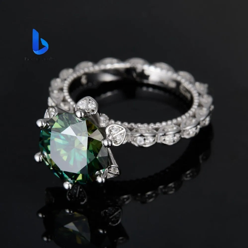 5ct Green Moissanite Vintage Flower Ring – 925 Sterling Silver | 18K Gold — photo 3 of 7
