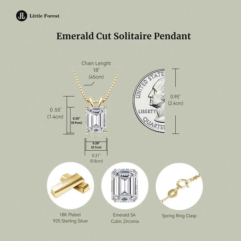 2.5ct Emerald Cut Zircon Pendant Necklace – 925 Sterling Silver | Box Chain — photo 5 of 8