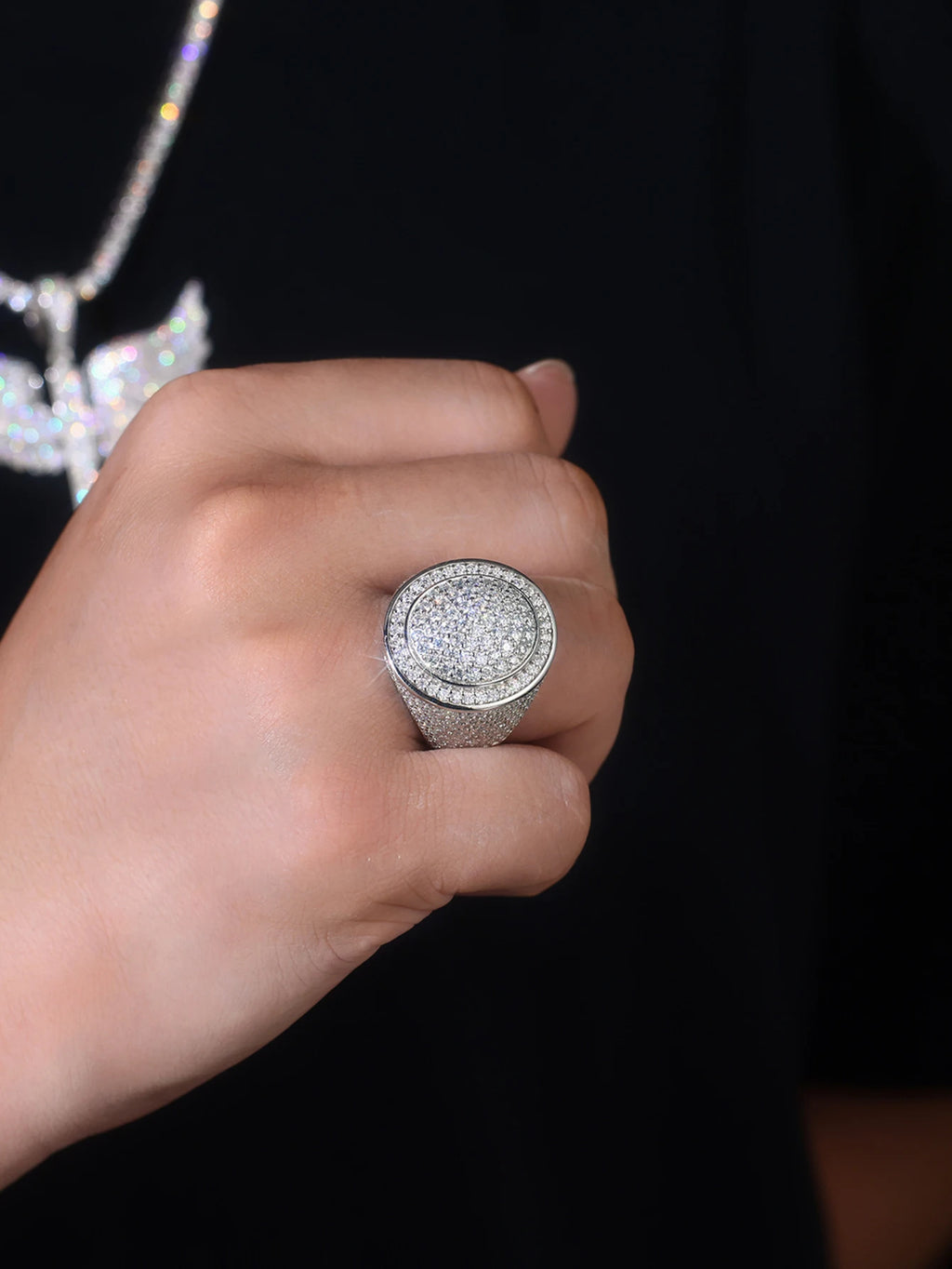 VVS1 Moissanite Full Pave Hip Hop Ring – 925 Sterling Silver | Gold Plated | GRA Certified — photo 2 of 7