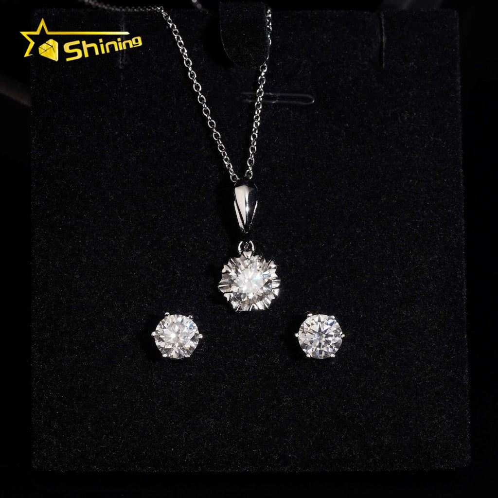 6.5mm Moissanite Pendant Necklace & Stud Earrings Set – 925 Sterling Silver — photo 6 of 7