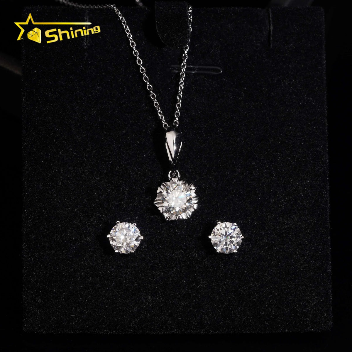 6.5mm Moissanite Pendant Necklace & Stud Earrings Set – 925 Sterling Silver — photo 6 of 7