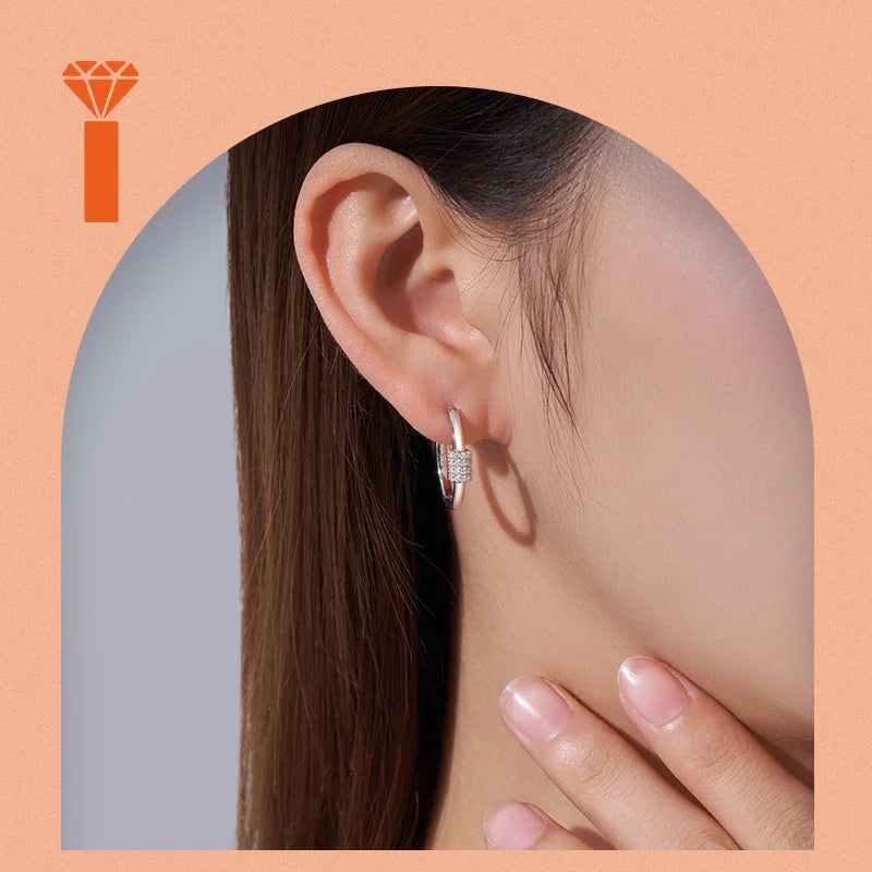 925 Sterling Silver Moissanite Cylinder Hoop Earrings – Pavé Set — photo 4 of 7