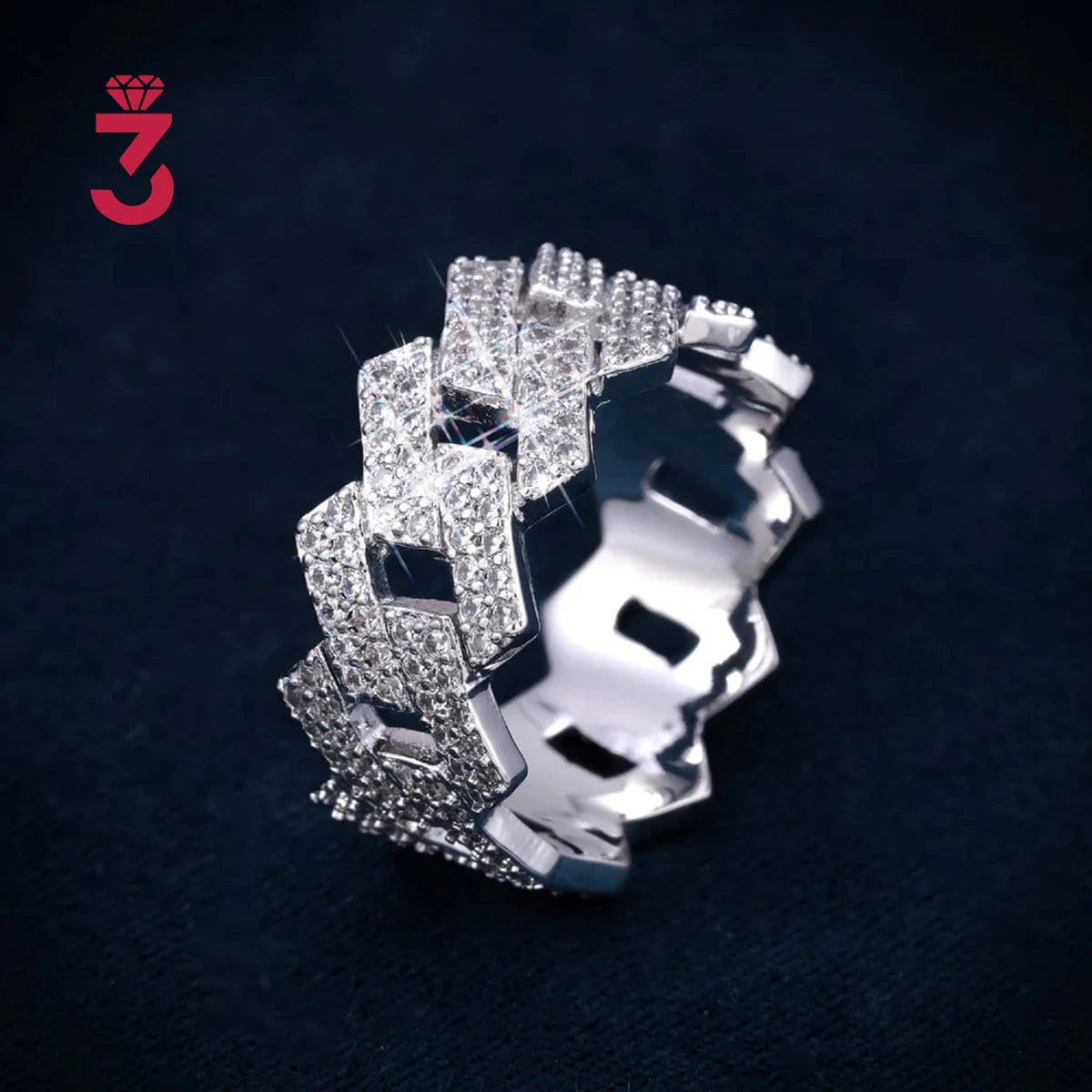 Iced Out 2-Row Cuban Link Moissanite Ring – 925 Sterling Silver | VVS D Color — photo 5 of 8