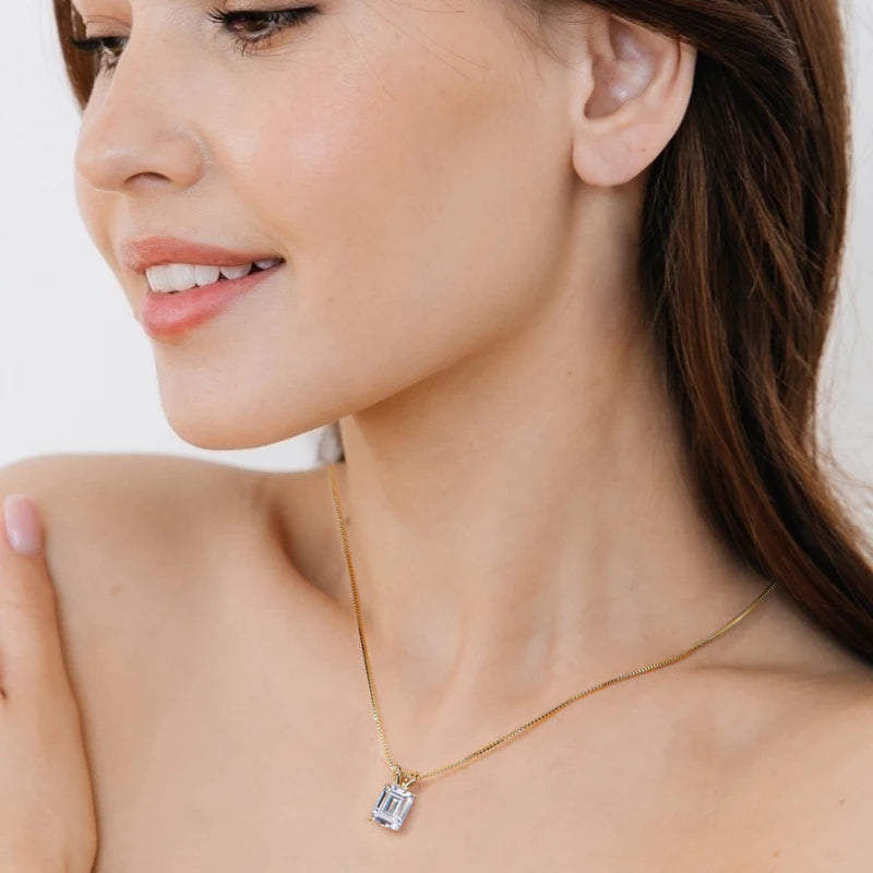 2.5ct Emerald Cut Zircon Pendant Necklace – 925 Sterling Silver | Box Chain — photo 4 of 8