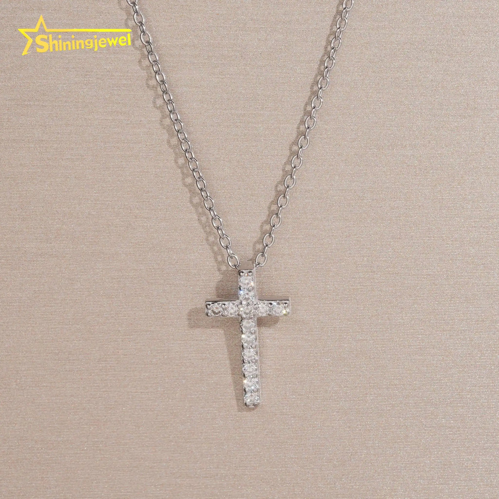 Moissanite Cross Pendant Necklace & Stud Earrings Set – 925 Sterling Silver — photo 6 of 7