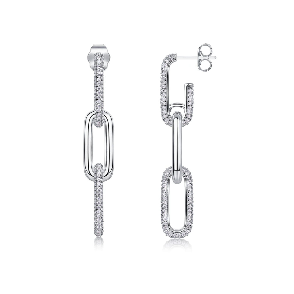 Moissanite Chain Link Drop Earrings – 925 Sterling Silver — photo 5 of 7