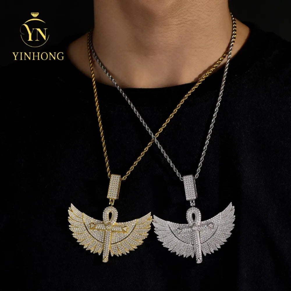 925 Silver Iced Out Angel Wings Pendant – Gold Plated | Moissanite — photo 5 of 7