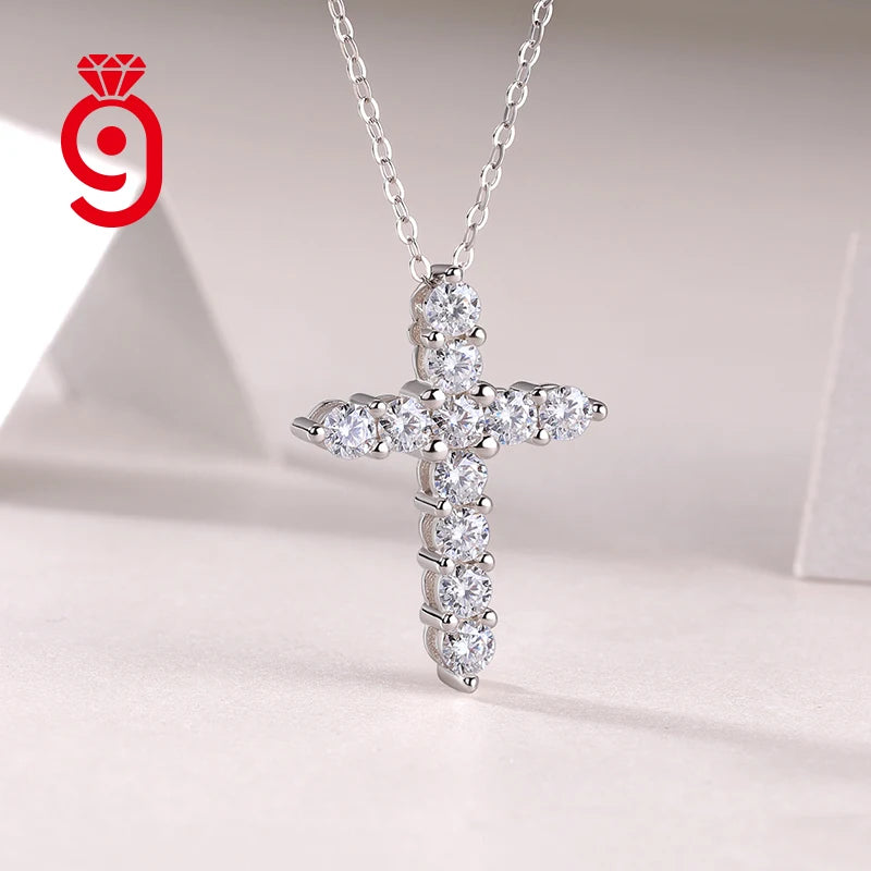 Moissanite Pavé Cross Pendant Necklace – 925 Sterling Silver | White Gold Plated — photo 4 of 7
