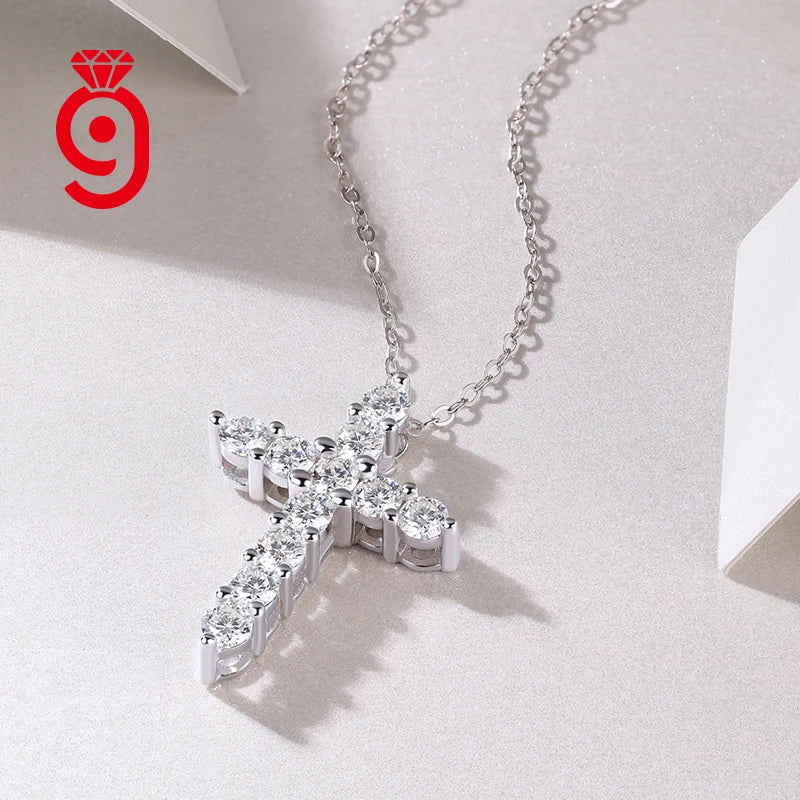 Moissanite Pavé Cross Pendant Necklace – 925 Sterling Silver | White Gold Plated — photo 3 of 7