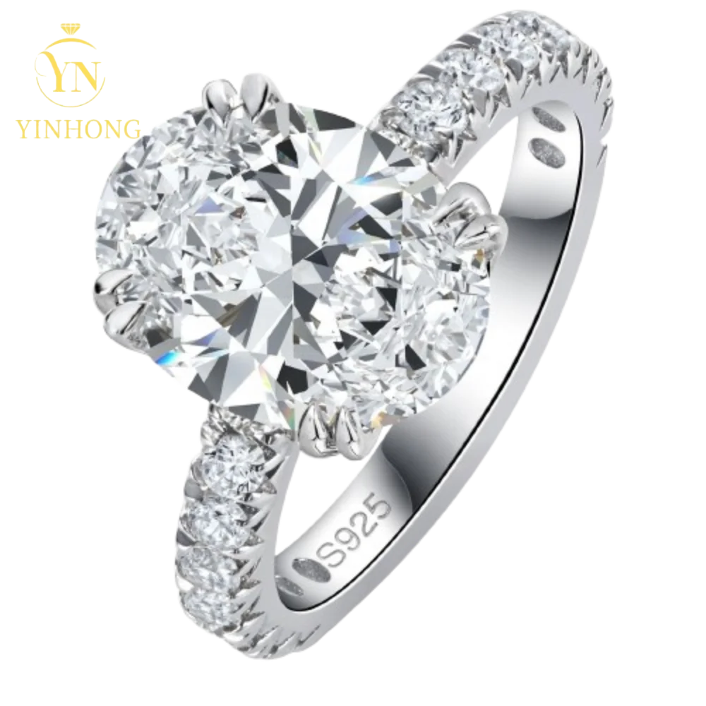 5ct Oval Moissanite Hidden Halo Ring – 925 Sterling Silver | 18K Gold — photo 1 of 7