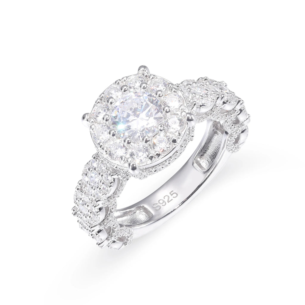 Moissanite Halo Engagement Ring – 925 Sterling Silver | White Gold Finish — photo 7 of 7