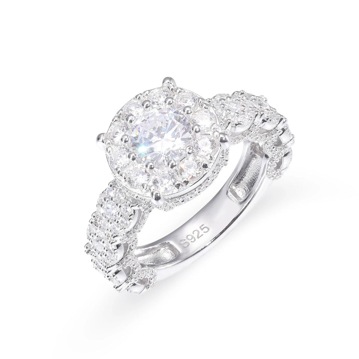 Moissanite Halo Engagement Ring – 925 Sterling Silver | White Gold Finish — photo 7 of 7