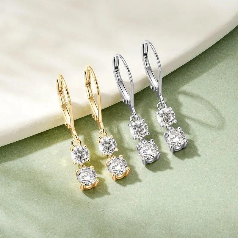 Moissanite Leverback Dangle Drop Earrings – 925 Sterling Silver | Gold & White Gold — photo 3 of 8