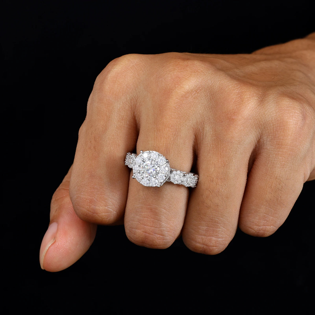 Moissanite Halo Engagement Ring – 925 Sterling Silver | White Gold Finish — photo 4 of 7