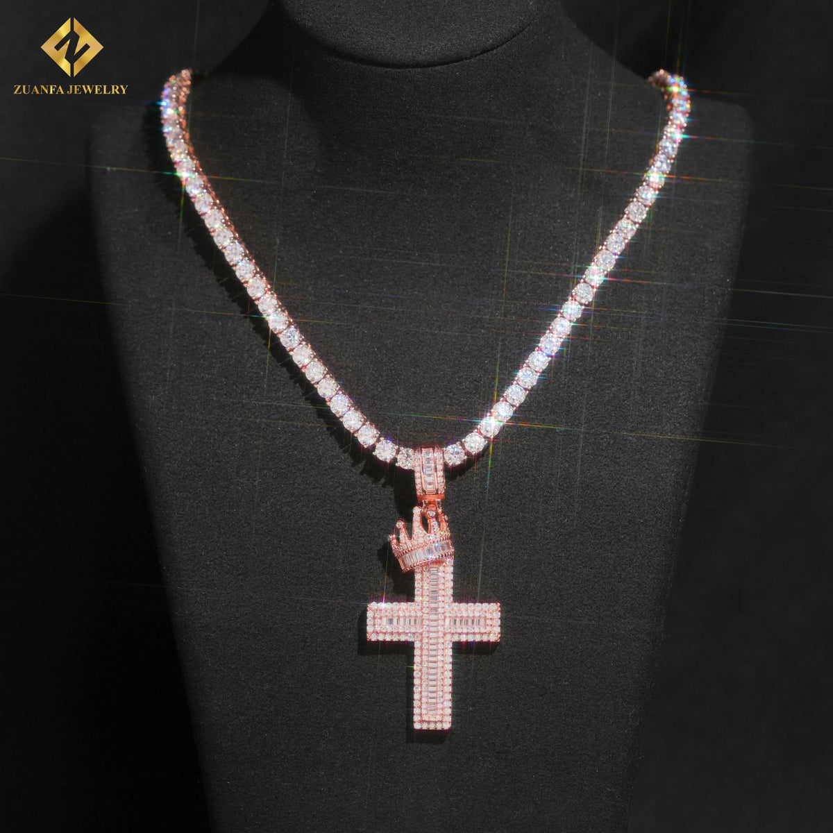 VVS Moissanite Crown Cross Pendant – 925 Sterling Silver | Silver & Rose Gold | GRA Certified — photo 8 of 8