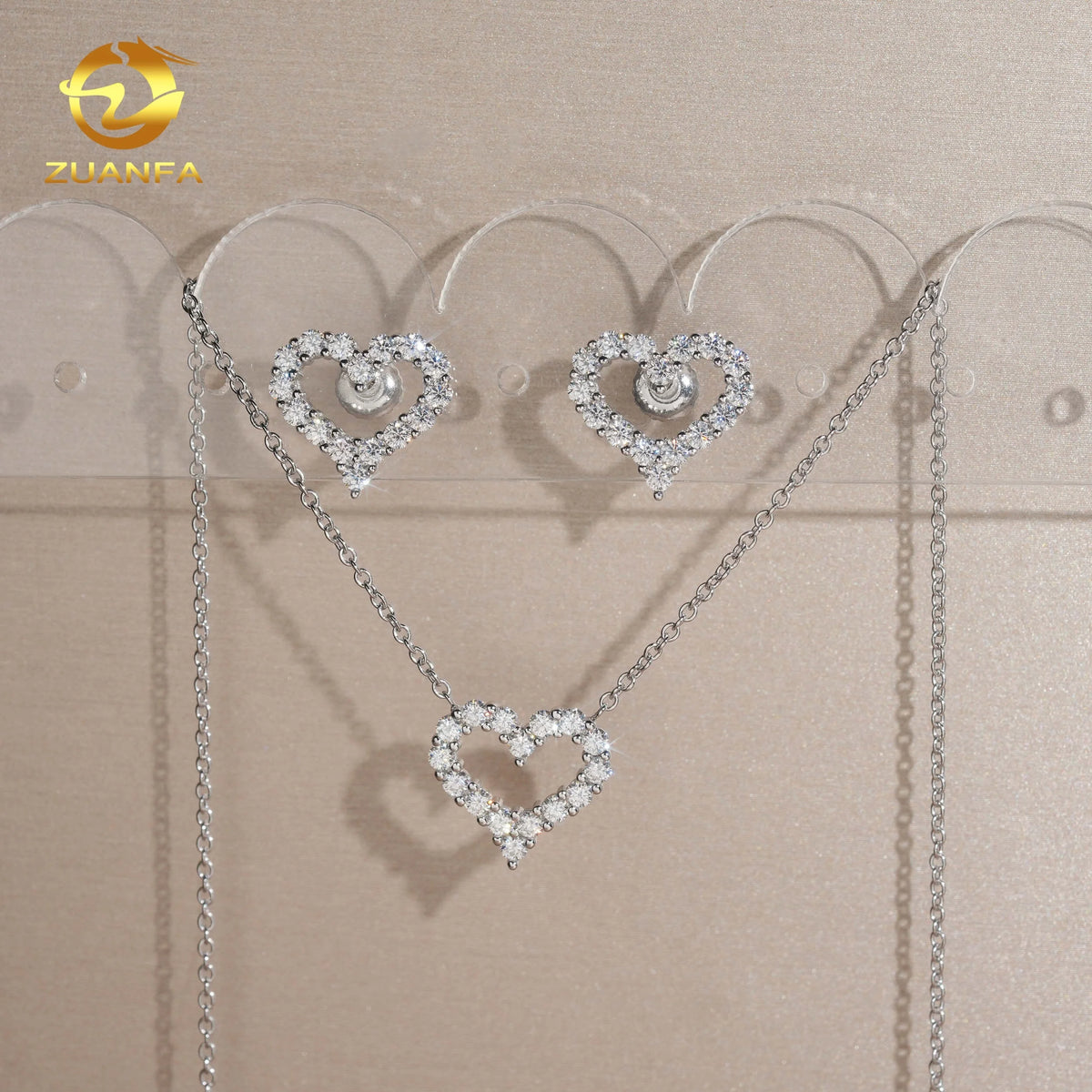 Moissanite Heart Pendant Necklace & Earrings Set – 925 Sterling Silver — photo 4 of 7