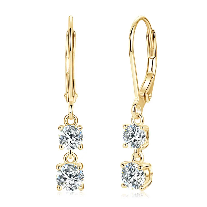 Moissanite Leverback Dangle Drop Earrings – 925 Sterling Silver | Gold & White Gold — photo 7 of 8
