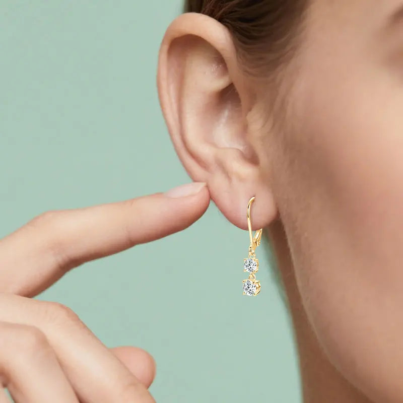 Moissanite Leverback Dangle Drop Earrings – 925 Sterling Silver | Gold & White Gold — photo 6 of 8
