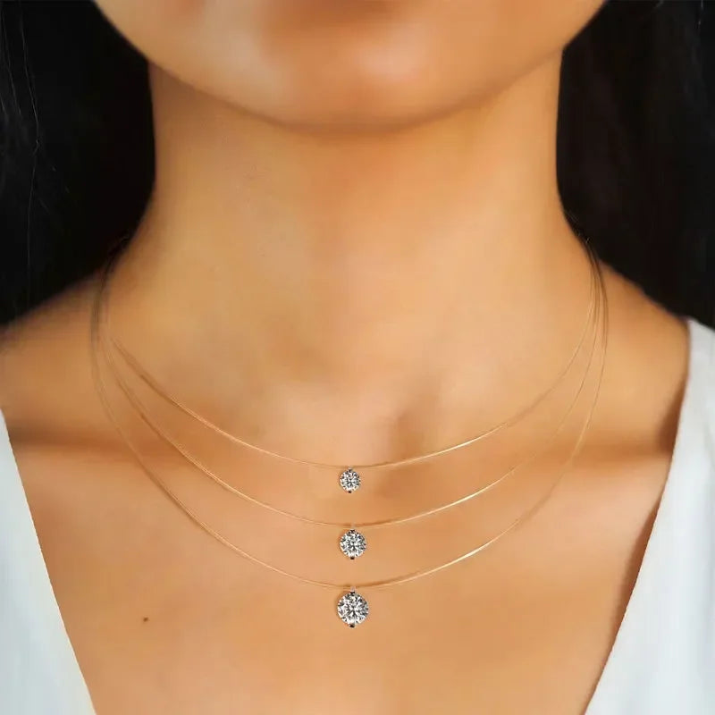 Floating Moissanite Choker Necklace – 925 Sterling Silver | Rhodium Plated — photo 2 of 7