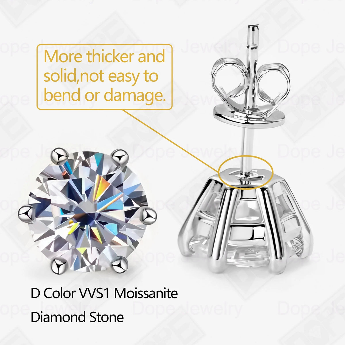 VVS Moissanite Solitaire Stud Earrings – 18K Gold Plated | 925 Sterling Silver — photo 3 of 7